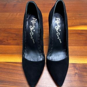 Alice + Olivia, Dina black suede 4 1/2” heel. Size 39.5